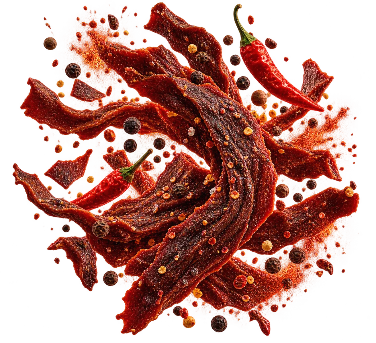 Finished beef jerky with Nai Miris and pepper, from bold ingredients to your next bite