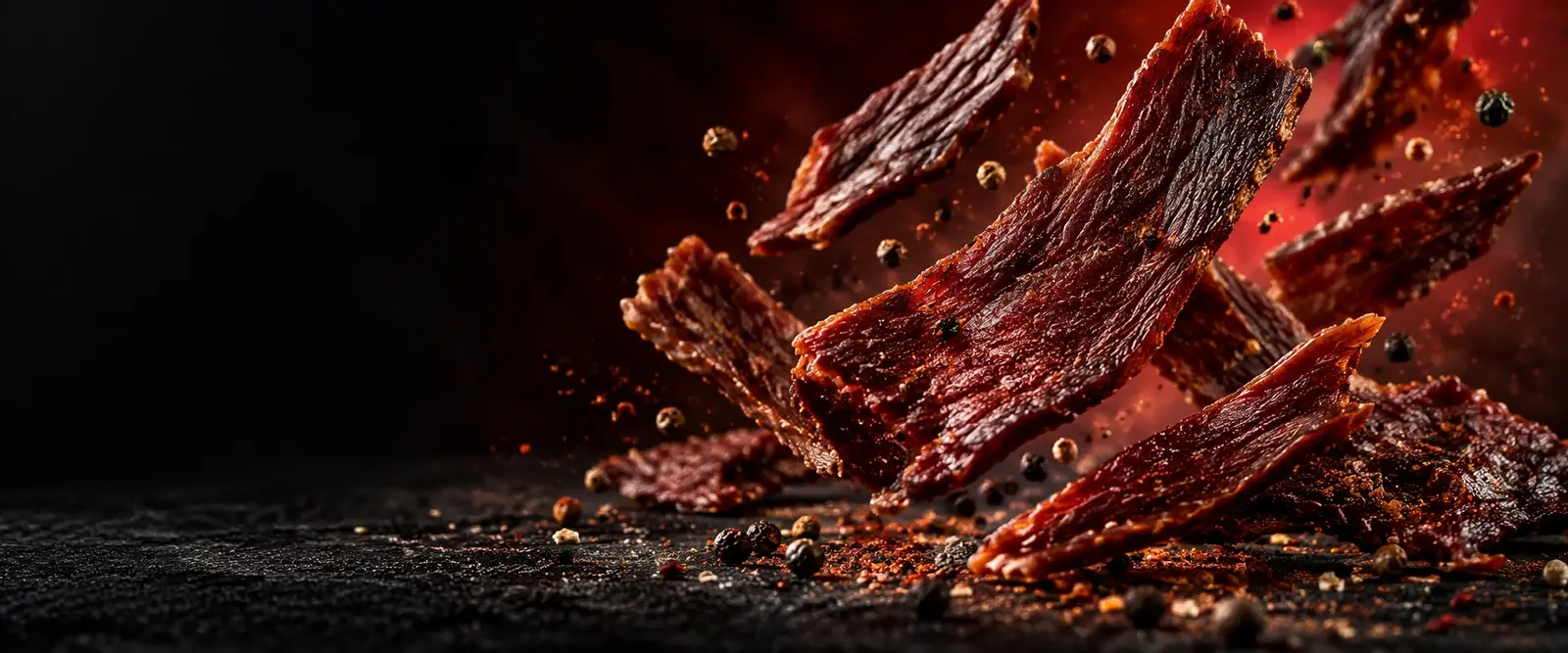 Close-up of spiced beef jerky